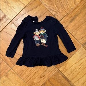 Ralph Lauren Kids Navy Blue Long Sleeve Shirt with Bear Print